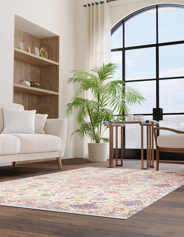 Beige 7' 10 x 10' Boutique Rectangle Area Rug Chenille Polyester Cotton Traditional Oriental Inspired Classical Carpet for Living Rooms Dining Office Space Interior Design for Sale at Rug Engine