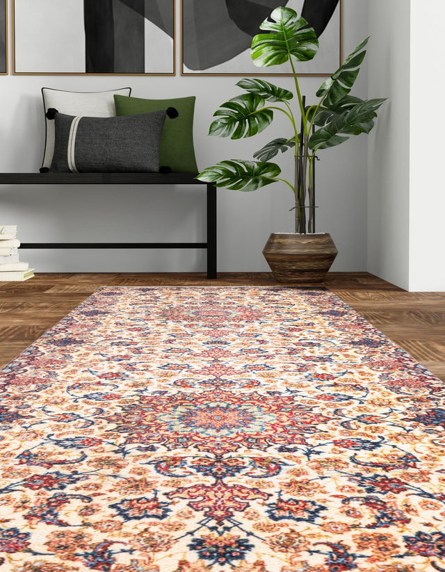 Beige 2' x 8' Boutique Runner Area Rug Chenille Polyester Cotton Traditional Oriental Inspired Classical Carpet for Living Rooms Dining Office Space Interior Design for Sale at Rug Engine