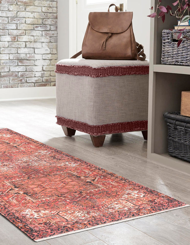 Rust Red 2' x 8' Boutique Runner Area Rug Chenille Polyester Cotton Traditional Oriental Inspired Classical Carpet for Living Rooms Dining Office Space Interior Design for Sale at Rug Engine