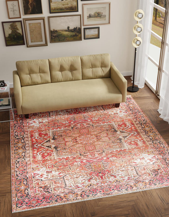 Rust Red 5' 1 x 5' 1 Boutique Square Area Rug Chenille Polyester Cotton Traditional Oriental Inspired Classical Carpet for Living Rooms Dining Office Space Interior Design for Sale at Rug Engine