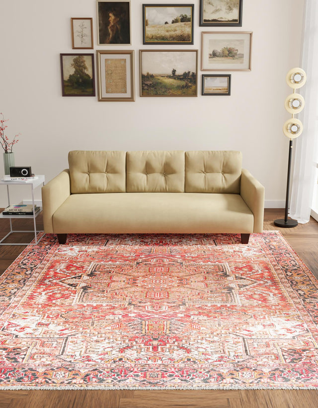 Rust Red 7' 9 x 7' 9 Boutique Square Area Rug Chenille Polyester Cotton Traditional Oriental Inspired Classical Carpet for Living Rooms Dining Office Space Interior Design for Sale at Rug Engine