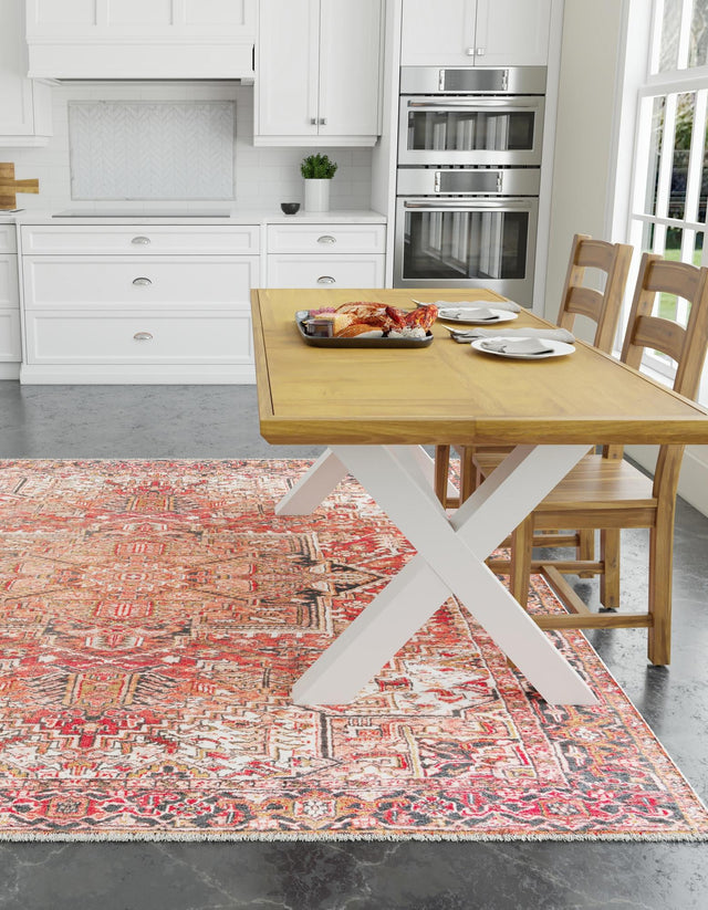 Rust Red 7' 9 x 7' 9 Boutique Square Area Rug Chenille Polyester Cotton Traditional Oriental Inspired Classical Carpet for Living Rooms Dining Office Space Interior Design for Sale at Rug Engine
