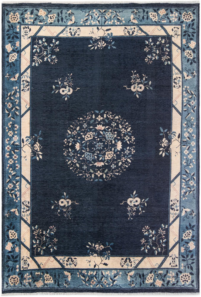 Navy Blue 6' 1 x 9' Boutique Rectangle Area Rug Chenille Polyester Cotton Traditional Oriental Inspired Classical Carpet for Living Rooms Dining Office Space Interior Design for Sale at Rug Engine