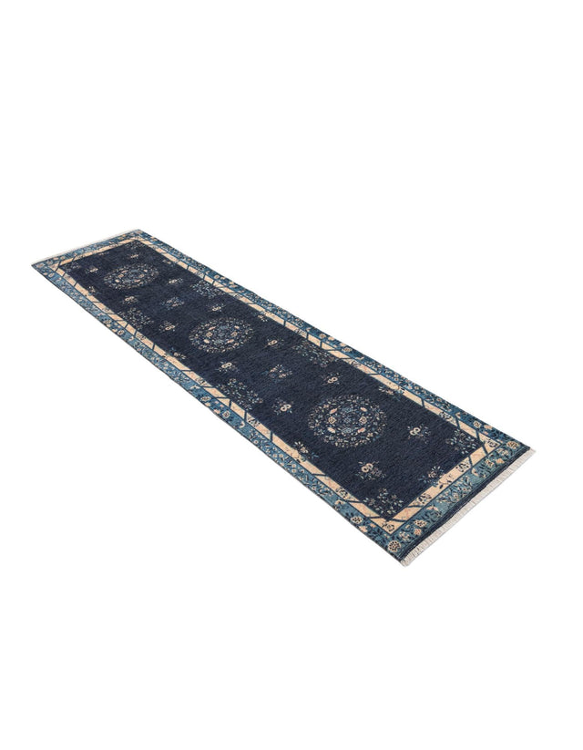 Navy Blue 2' x 8' Boutique Runner Area Rug Chenille Polyester Cotton Traditional Oriental Inspired Classical Carpet for Living Rooms Dining Office Space Interior Design for Sale at Rug Engine