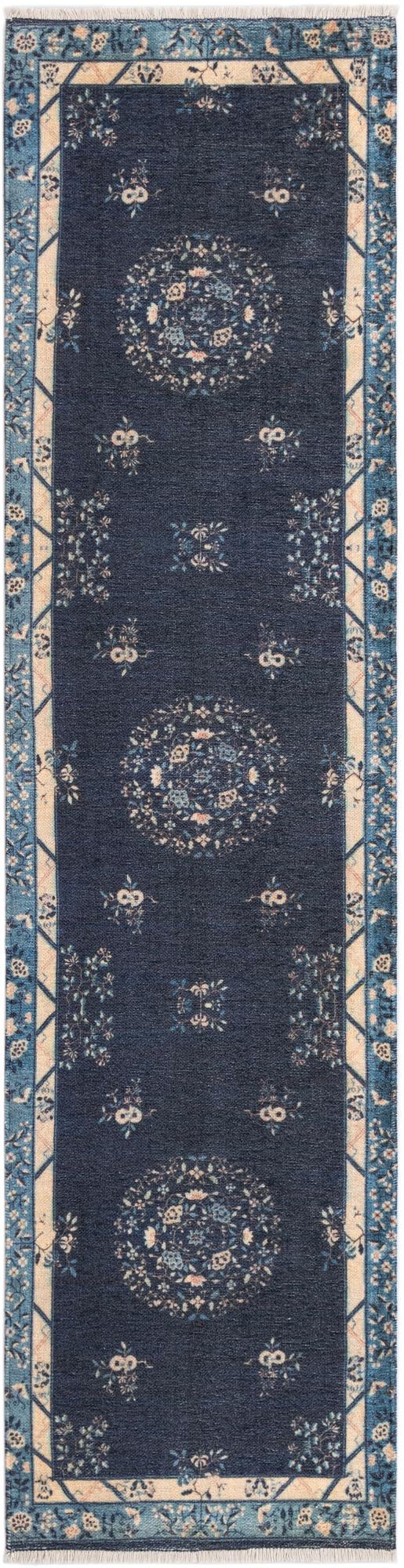 Navy Blue 2' x 8' Boutique Runner Area Rug Chenille Polyester Cotton Traditional Oriental Inspired Classical Carpet for Living Rooms Dining Office Space Interior Design for Sale at Rug Engine