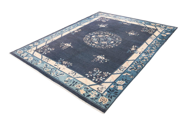 Navy Blue 7' 10 x 10' Boutique Rectangle Area Rug Chenille Polyester Cotton Traditional Oriental Inspired Classical Carpet for Living Rooms Dining Office Space Interior Design for Sale at Rug Engine