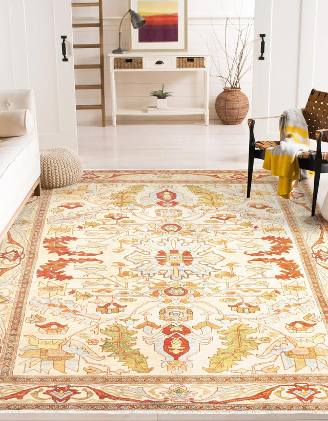 Beige 9' x 11' 10 Boutique Rectangle Area Rug Chenille Polyester Cotton Traditional Oriental Inspired Classical Carpet for Living Rooms Dining Office Space Interior Design for Sale at Rug Engine