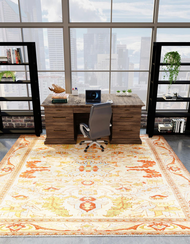 Beige 7' 9 x 7' 9 Boutique Square Area Rug Chenille Polyester Cotton Traditional Oriental Inspired Classical Carpet for Living Rooms Dining Office Space Interior Design for Sale at Rug Engine