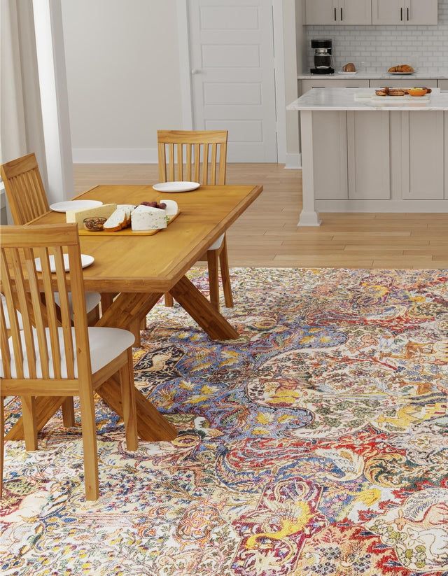 Multicolor 7' 9 x 7' 9 Boutique Square Area Rug Chenille Polyester Cotton Traditional Oriental Inspired Classical Carpet for Living Rooms Dining Office Space Interior Design for Sale at Rug Engine