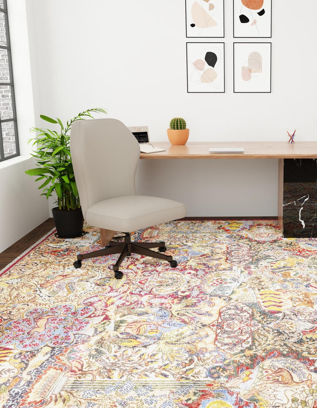 Multicolor 5' 1 x 5' 1 Boutique Square Area Rug Chenille Polyester Cotton Traditional Oriental Inspired Classical Carpet for Living Rooms Dining Office Space Interior Design for Sale at Rug Engine