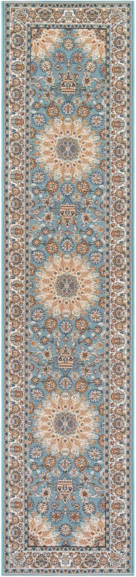 Blue 2' 7 x 12' Outdoor Traditional Runner Area Rug Weather Resistant for Patio, Deck, Terrace, Balcony, Porch Classical Design Outside Carpet for Sale at Rug Engine