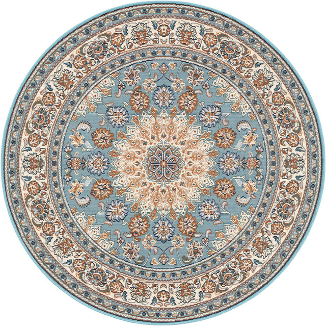 Blue 4' 1 x 4' 1 Outdoor Traditional Round Area Rug Weather Resistant for Patio, Deck, Terrace, Balcony, Porch Classical Design Outside Carpet for Sale at Rug Engine