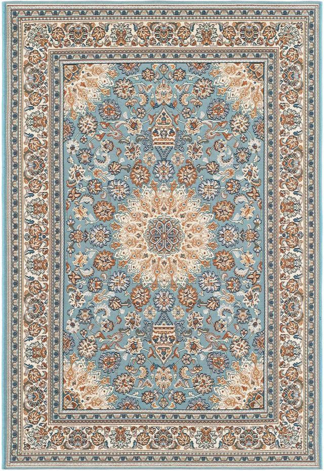 Blue 4' 1 x 6' 1 Outdoor Traditional Rectangle Area Rug Weather Resistant for Patio, Deck, Terrace, Balcony, Porch Classical Design Outside Carpet for Sale at Rug Engine