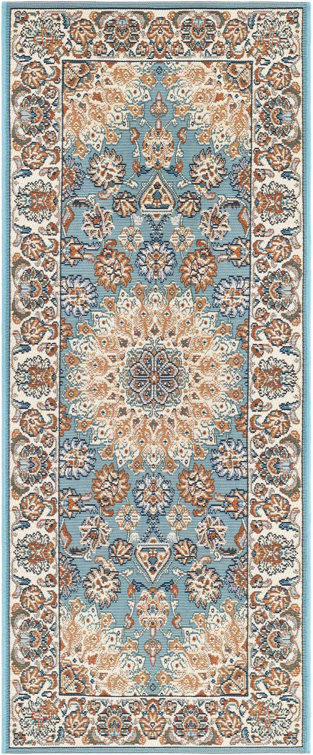 Blue 2' x 5' 1 Outdoor Traditional Runner Area Rug Weather Resistant for Patio, Deck, Terrace, Balcony, Porch Classical Design Outside Carpet for Sale at Rug Engine