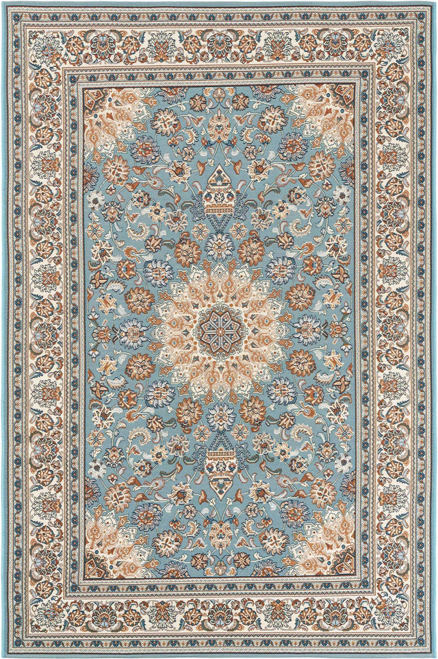 Blue 5' 3 x 8' Outdoor Traditional Rectangle Area Rug Weather Resistant for Patio, Deck, Terrace, Balcony, Porch Classical Design Outside Carpet for Sale at Rug Engine