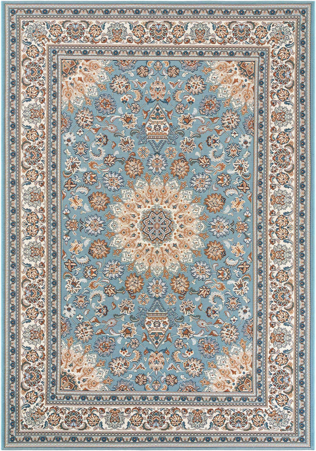 Blue 6' 1 x 9' Outdoor Traditional Rectangle Area Rug Weather Resistant for Patio, Deck, Terrace, Balcony, Porch Classical Design Outside Carpet for Sale at Rug Engine