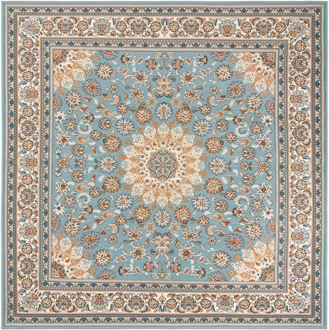 Blue 7' 10 x 7' 10 Outdoor Traditional Square Area Rug Weather Resistant for Patio, Deck, Terrace, Balcony, Porch Classical Design Outside Carpet for Sale at Rug Engine