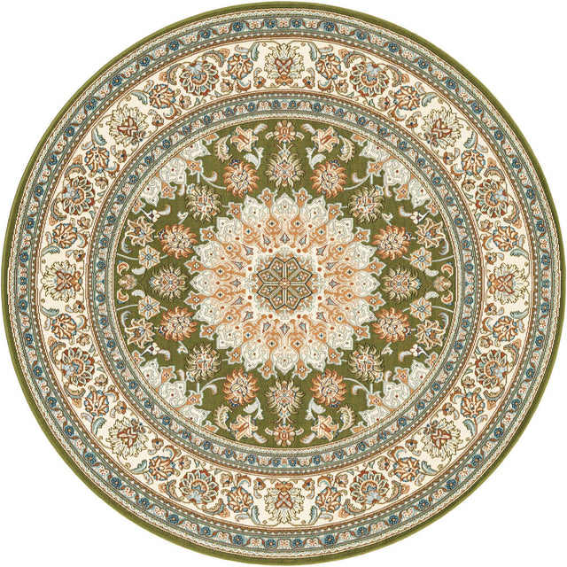 Green 6' 1 x 6' 1 Outdoor Traditional Round Area Rug Weather Resistant for Patio, Deck, Terrace, Balcony, Porch Classical Design Outside Carpet for Sale at Rug Engine