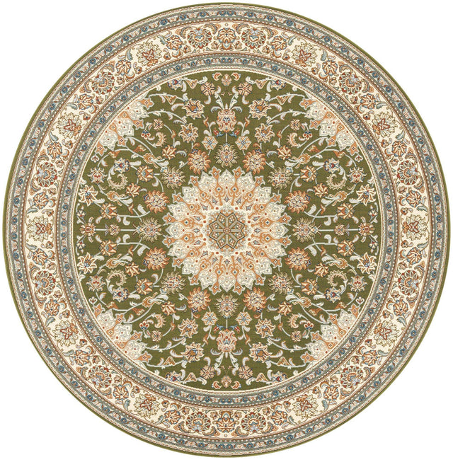 Green 7' 10 x 7' 10 Outdoor Traditional Round Area Rug Weather Resistant for Patio, Deck, Terrace, Balcony, Porch Classical Design Outside Carpet for Sale at Rug Engine