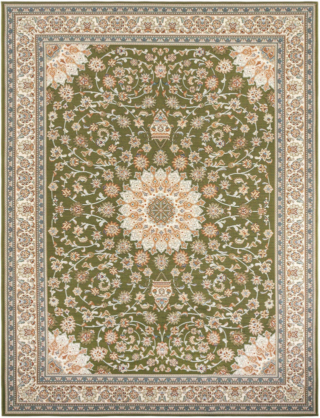 Green 9' x 12' Outdoor Traditional Rectangle Area Rug Weather Resistant for Patio, Deck, Terrace, Balcony, Porch Classical Design Outside Carpet for Sale at Rug Engine