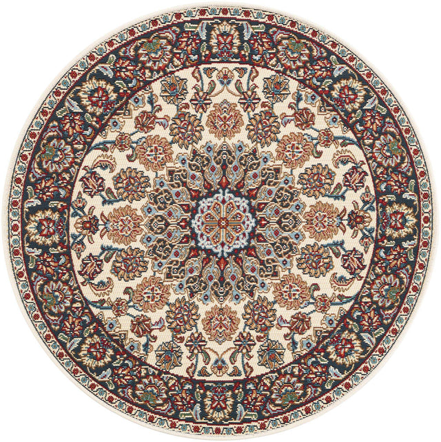 Ivory 3' 3 x 3' 3 Outdoor Traditional Round Area Rug Weather Resistant for Patio, Deck, Terrace, Balcony, Porch Classical Design Outside Carpet for Sale at Rug Engine