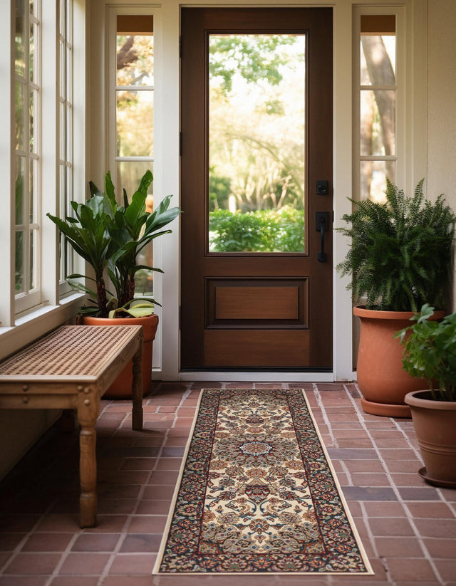 Ivory 2' 7 x 10' Outdoor Traditional Runner Area Rug Weather Resistant for Patio, Deck, Terrace, Balcony, Porch Classical Design Outside Carpet for Sale at Rug Engine