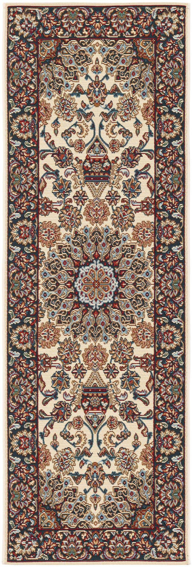 Ivory 2' x 6' 1 Outdoor Traditional Runner Area Rug Weather Resistant for Patio, Deck, Terrace, Balcony, Porch Classical Design Outside Carpet for Sale at Rug Engine