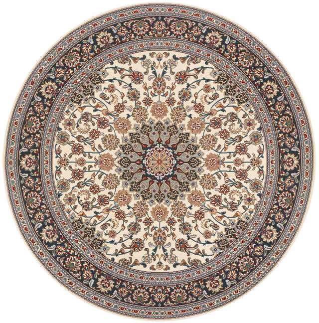 Ivory 7' 10 x 7' 10 Outdoor Traditional Round Area Rug Weather Resistant for Patio, Deck, Terrace, Balcony, Porch Classical Design Outside Carpet for Sale at Rug Engine