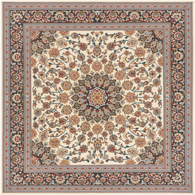 Ivory 7' 10 x 7' 10 Outdoor Traditional Square Area Rug Weather Resistant for Patio, Deck, Terrace, Balcony, Porch Classical Design Outside Carpet for Sale at Rug Engine