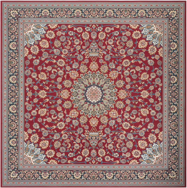 Red 10' x 10' Outdoor Traditional Square Area Rug Weather Resistant for Patio, Deck, Terrace, Balcony, Porch Classical Design Outside Carpet for Sale at Rug Engine
