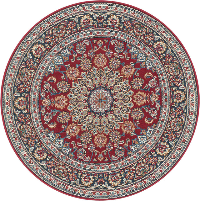 Red 4' 1 x 4' 1 Outdoor Traditional Round Area Rug Weather Resistant for Patio, Deck, Terrace, Balcony, Porch Classical Design Outside Carpet for Sale at Rug Engine