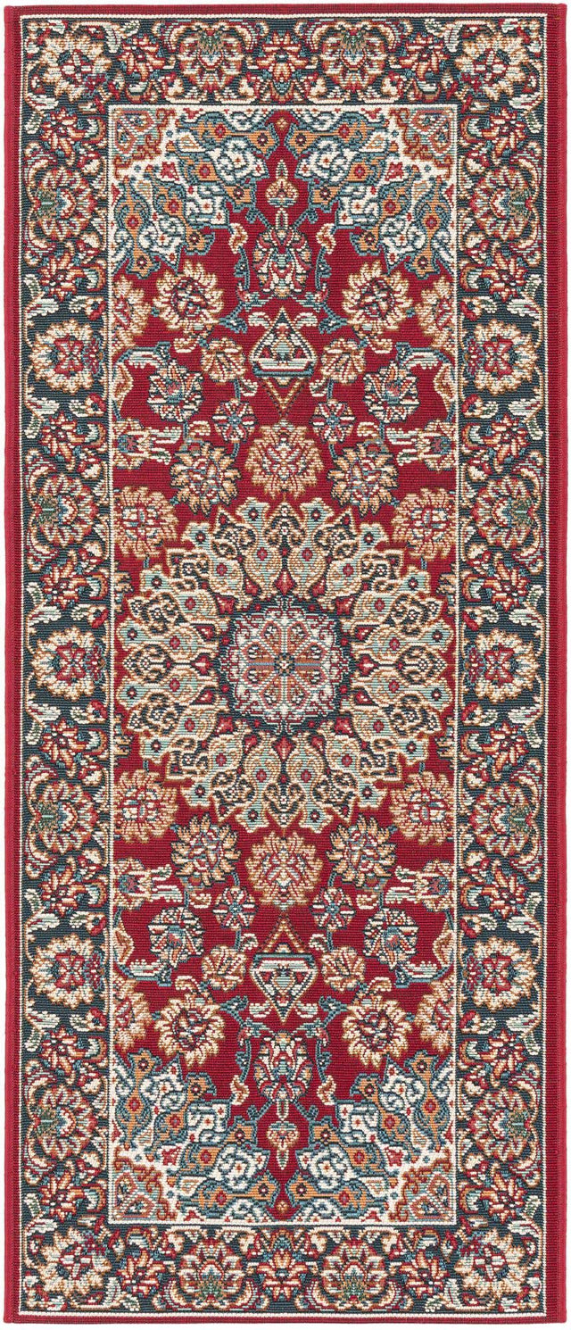 Red 2' x 5' 1 Outdoor Traditional Runner Area Rug Weather Resistant for Patio, Deck, Terrace, Balcony, Porch Classical Design Outside Carpet for Sale at Rug Engine