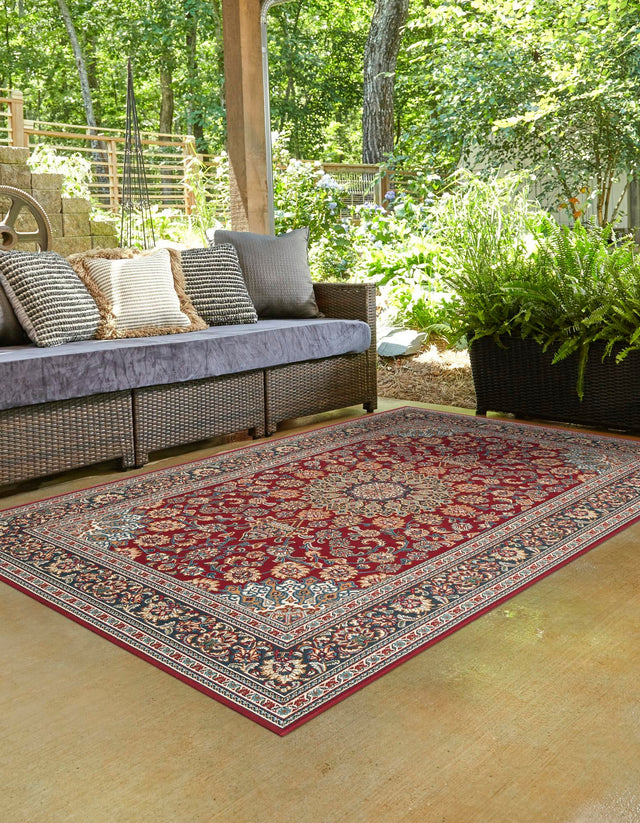 Red 7' 10 x 10' Outdoor Traditional Rectangle Area Rug Weather Resistant for Patio, Deck, Terrace, Balcony, Porch Classical Design Outside Carpet for Sale at Rug Engine