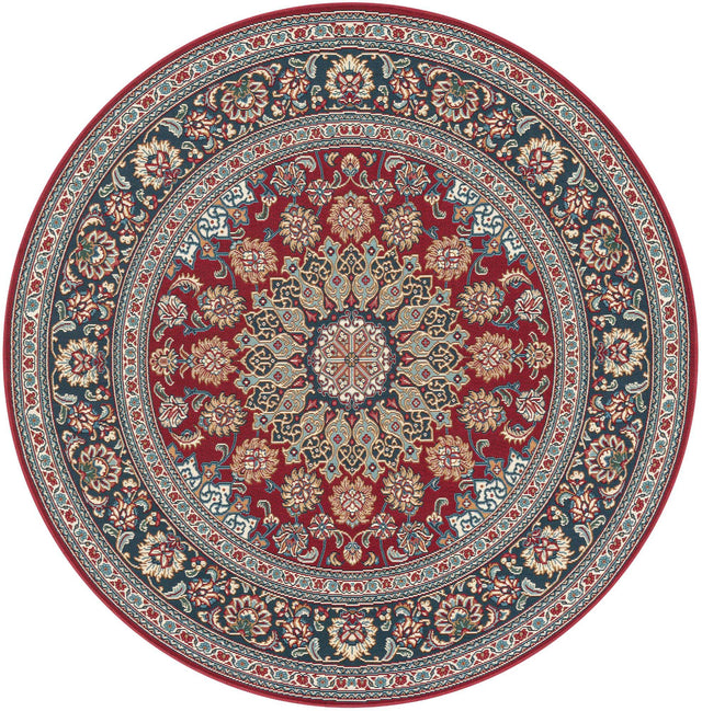 Red 6' 1 x 6' 1 Outdoor Traditional Round Area Rug Weather Resistant for Patio, Deck, Terrace, Balcony, Porch Classical Design Outside Carpet for Sale at Rug Engine