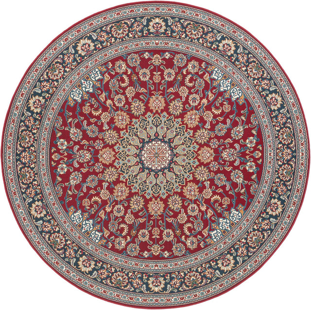 Red 7' 10 x 7' 10 Outdoor Traditional Round Area Rug Weather Resistant for Patio, Deck, Terrace, Balcony, Porch Classical Design Outside Carpet for Sale at Rug Engine
