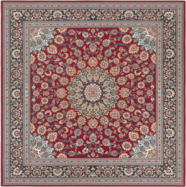 Red 7' 10 x 7' 10 Outdoor Traditional Square Area Rug Weather Resistant for Patio, Deck, Terrace, Balcony, Porch Classical Design Outside Carpet for Sale at Rug Engine