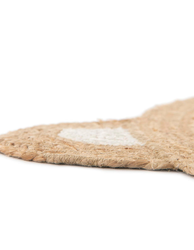 White and Natural 4' 1 x 4' 1 Kids Braided Jute Round Area Rug for Baby Nursery, Toddler Playroom, Bedrooms All Natural Eco-Friendly Sustainable Carpet for Sale at Rug Engine