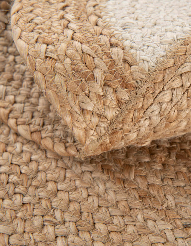 Natural and White 7' 10 x 7' 10 Kids Braided Jute Round Area Rug for Baby Nursery, Toddler Playroom, Bedrooms All Natural Eco-Friendly Sustainable Carpet for Sale at Rug Engine