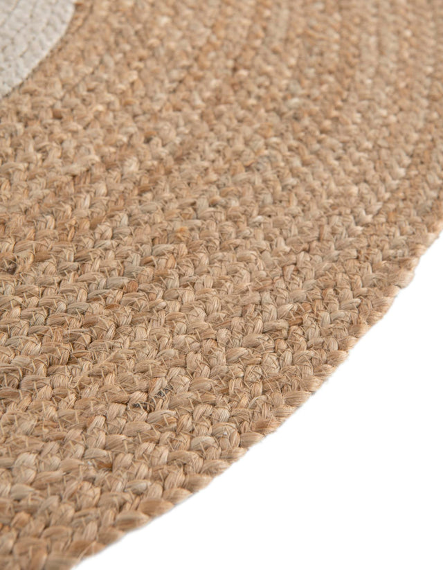 Natural and White 7' 10 x 7' 10 Kids Braided Jute Round Area Rug for Baby Nursery, Toddler Playroom, Bedrooms All Natural Eco-Friendly Sustainable Carpet for Sale at Rug Engine