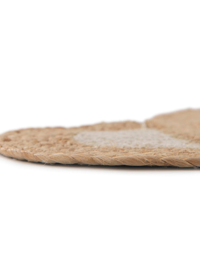 Natural and White 5' 1 x 5' 1 Kids Braided Jute Round Area Rug for Baby Nursery, Toddler Playroom, Bedrooms All Natural Eco-Friendly Sustainable Carpet for Sale at Rug Engine