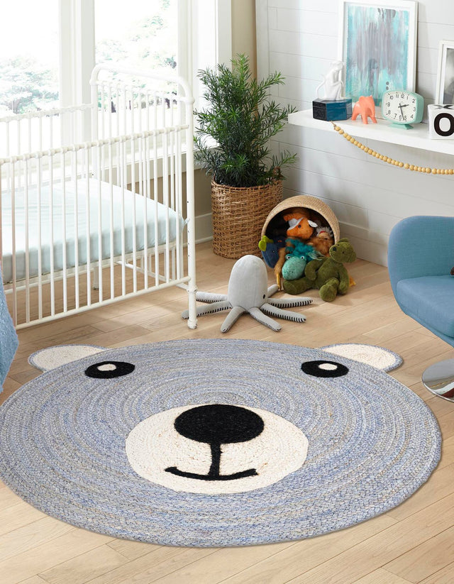 Gray 7' 10 x 7' 10 Kids Braided Jute Round Area Rug for Baby Nursery, Toddler Playroom, Bedrooms All Natural Eco-Friendly Sustainable Carpet for Sale at Rug Engine
