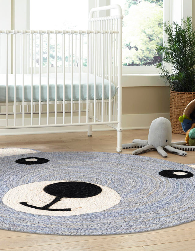 Gray 7' 10 x 7' 10 Kids Braided Jute Round Area Rug for Baby Nursery, Toddler Playroom, Bedrooms All Natural Eco-Friendly Sustainable Carpet for Sale at Rug Engine