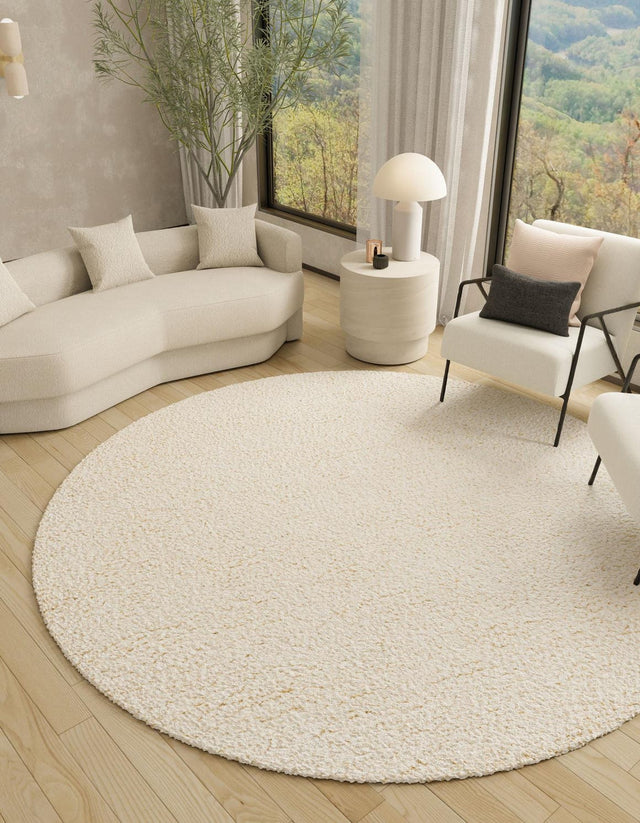 Moroccan Ivory 3' 1 x 3' 1 Haka Deluxe Shag Round Area Rug Thick Soft Touch Fluffy & Plush Shaggy Pile Hand Woven New Zealand Wool Carpet for Sale at Rug Engine