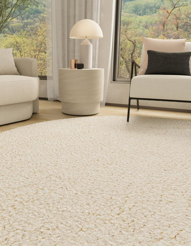 Moroccan Ivory 7' 10 x 7' 10 Haka Deluxe Shag Round Area Rug Thick Soft Touch Fluffy & Plush Shaggy Pile Hand Woven New Zealand Wool Carpet for Sale at Rug Engine