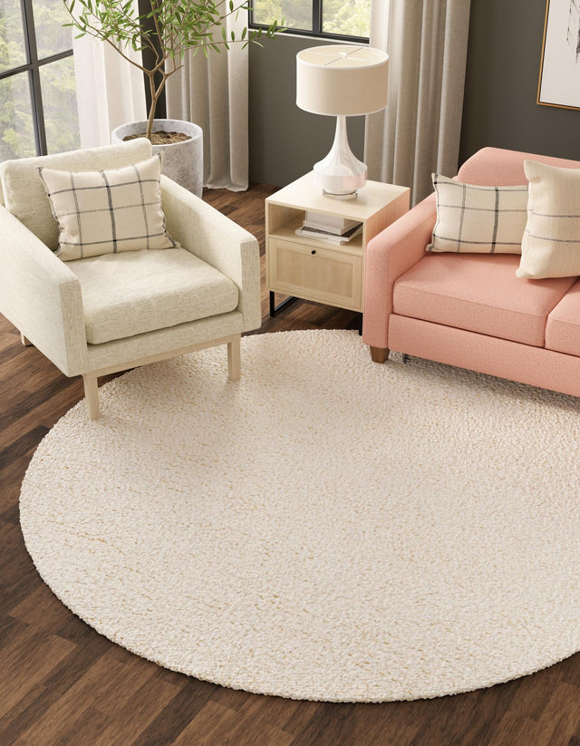 Moroccan Ivory 6' 1 x 6' 1 Haka Deluxe Shag Round Area Rug Thick Soft Touch Fluffy & Plush Shaggy Pile Hand Woven New Zealand Wool Carpet for Sale at Rug Engine