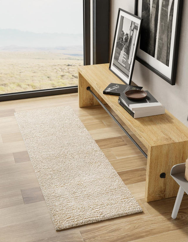 Moroccan Ivory 2' x 5' 1 Haka Deluxe Shag Runner Area Rug Thick Soft Touch Fluffy & Plush Shaggy Pile Hand Woven New Zealand Wool Carpet for Sale at Rug Engine