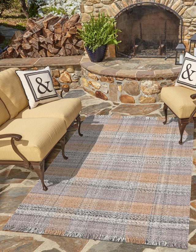 Washable Desert Gray 5' 1 x 8' Eco Plaid Indoor Outdoor Washable Rectangle Area Rug Easy to Clean Stain Resistant & Durable Weather Resistant for Patio, Deck, Terrace, Balcony, Porch 100% Recycled Plastic Bottles Carpet Mat for Sale at Rug Engine