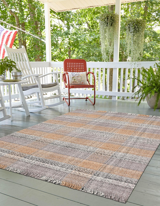 Washable Desert Gray 5' 1 x 8' Eco Plaid Indoor Outdoor Washable Rectangle Area Rug Easy to Clean Stain Resistant & Durable Weather Resistant for Patio, Deck, Terrace, Balcony, Porch 100% Recycled Plastic Bottles Carpet Mat for Sale at Rug Engine