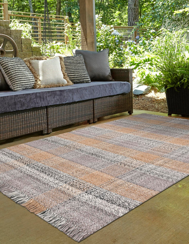 Washable Desert Gray 5' 1 x 8' Eco Plaid Indoor Outdoor Washable Rectangle Area Rug Easy to Clean Stain Resistant & Durable Weather Resistant for Patio, Deck, Terrace, Balcony, Porch 100% Recycled Plastic Bottles Carpet Mat for Sale at Rug Engine