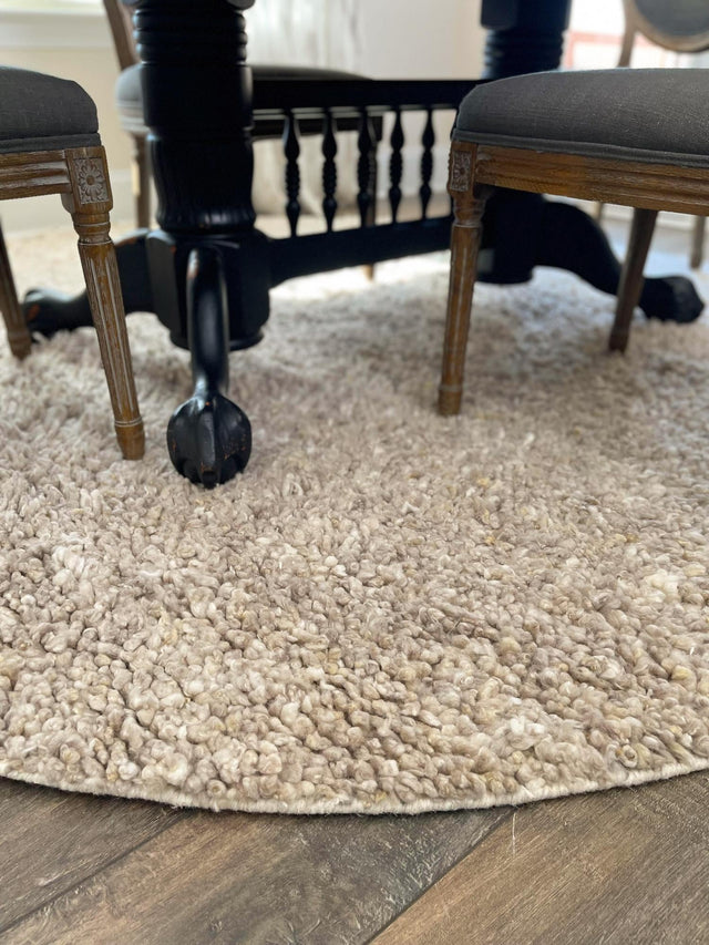 Taupe 10' x 10' Haka Deluxe Shag Round Area Rug Thick Soft Touch Fluffy & Plush Shaggy Pile Hand Woven New Zealand Wool Carpet for Sale at Rug Engine